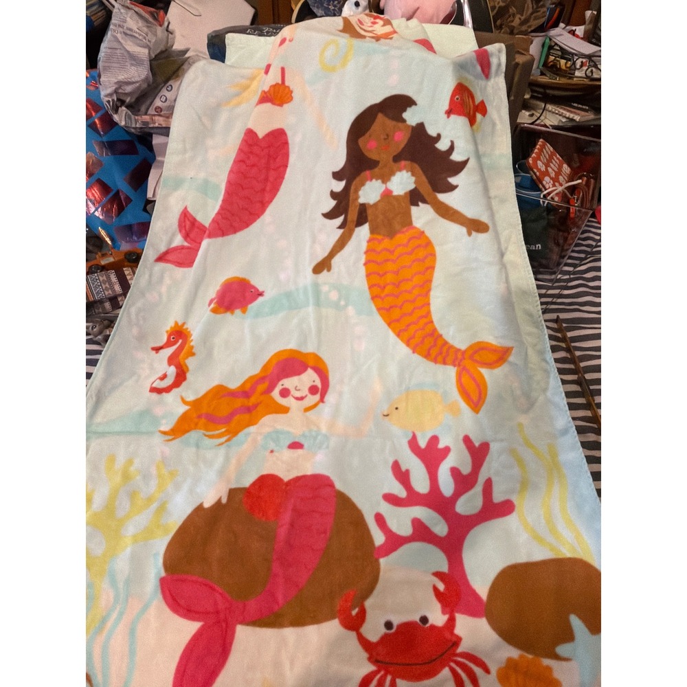 Aloha CHF Industries Mermaid Beach Towel Blue 100% Cotton Sea Life Tropical Pool